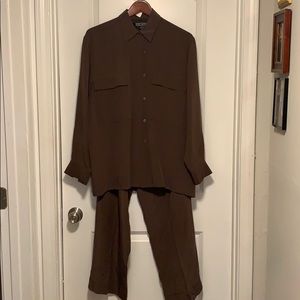 Ann May 100% Silk Dark Brown pant suit set